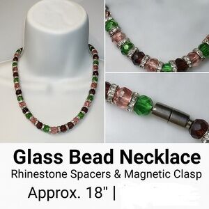 Glass Bead Necklace with Rhinestone Spacers